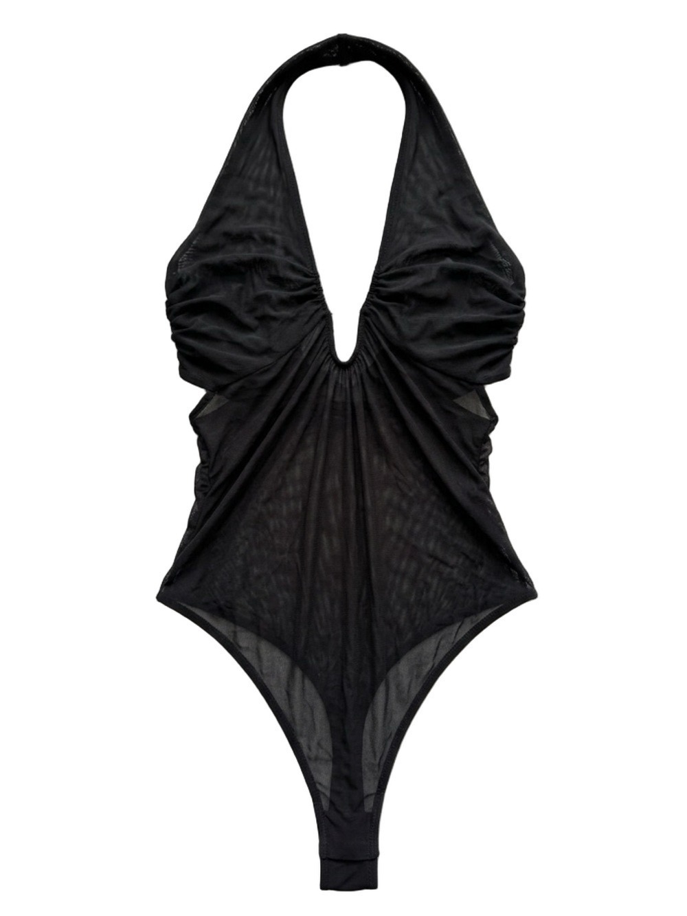 Zara Black Mesh Tulle Cut-Out Bodysuit Strappy Sheer Top Medium